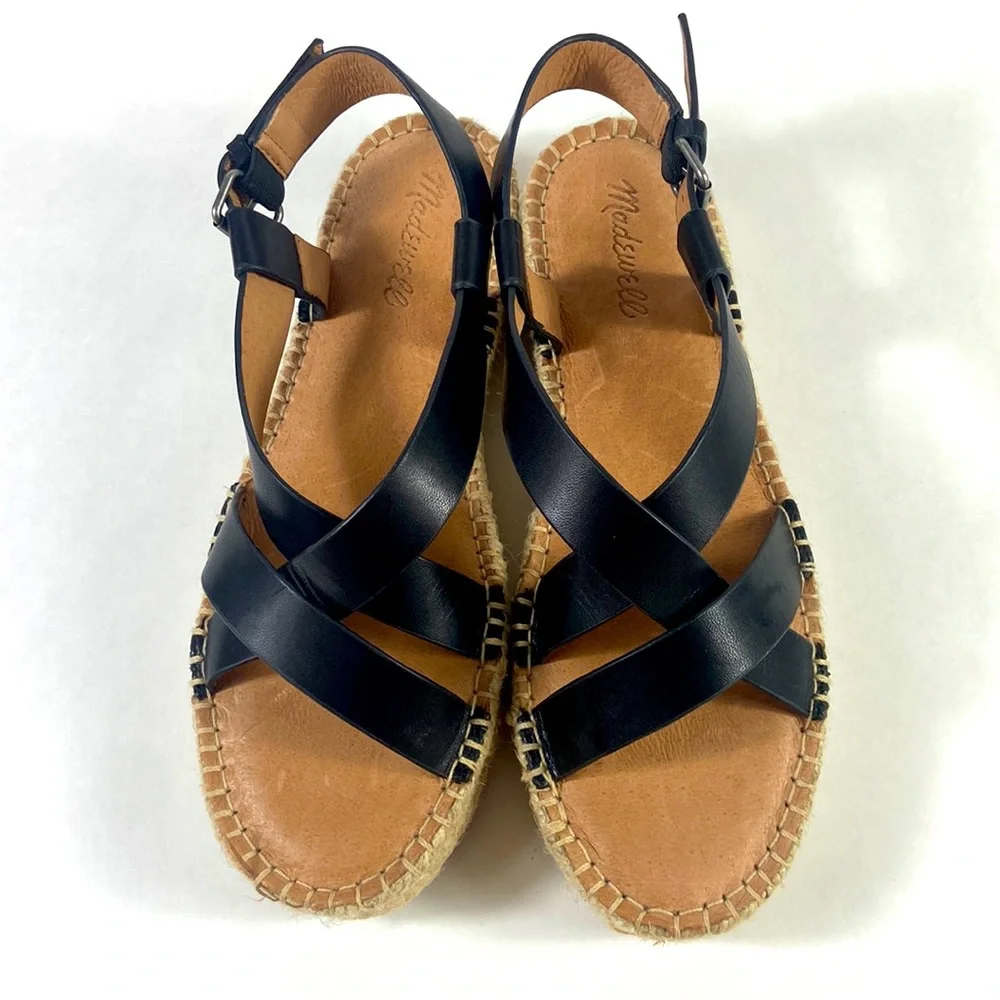 Madewell Black Leather Crisscross Espadrille Sandals